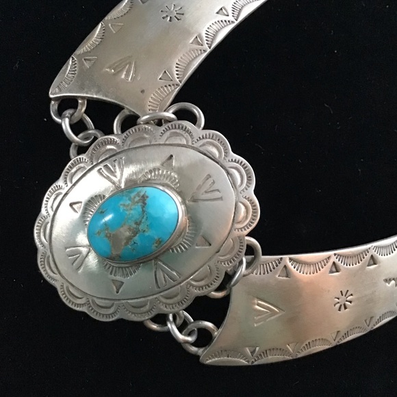 Vintage sterling silver Turquoise Concho Necklace - Picture 3 of 14
